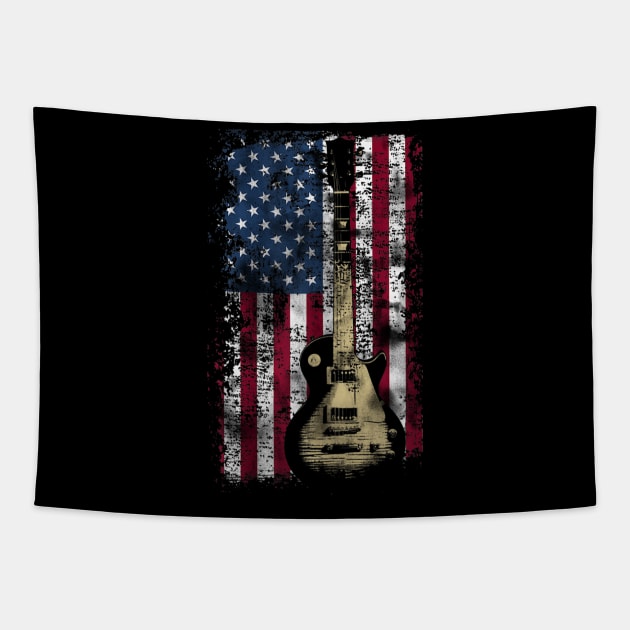 Vintage Us Flag Guitar American Flag Gift Tapestry by Jannysingle