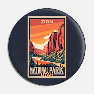 A Vintage Travel Art of the Zion National Park - Utah - US Pin