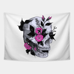 Day of The Dead Skull with Pink Flowers for Women and Men Tapestry