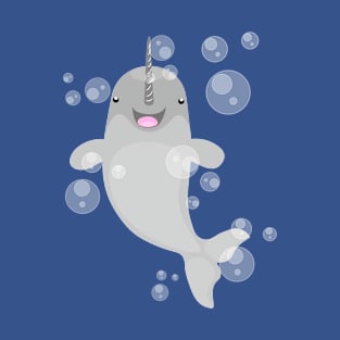 Cute happy narwal bubbles cartoon illustration T-Shirt
