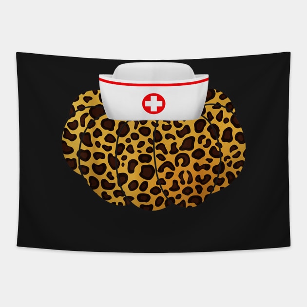 Halloween Costume Nurse Hat Leopard Print Pumpkin Tapestry by Christyn Evans