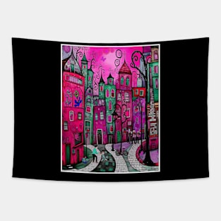 Abstract Town Whimsical Colorful Digital Print Tapestry