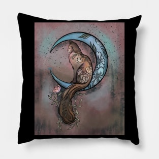 Mystical Floral Moon Cat Pillow