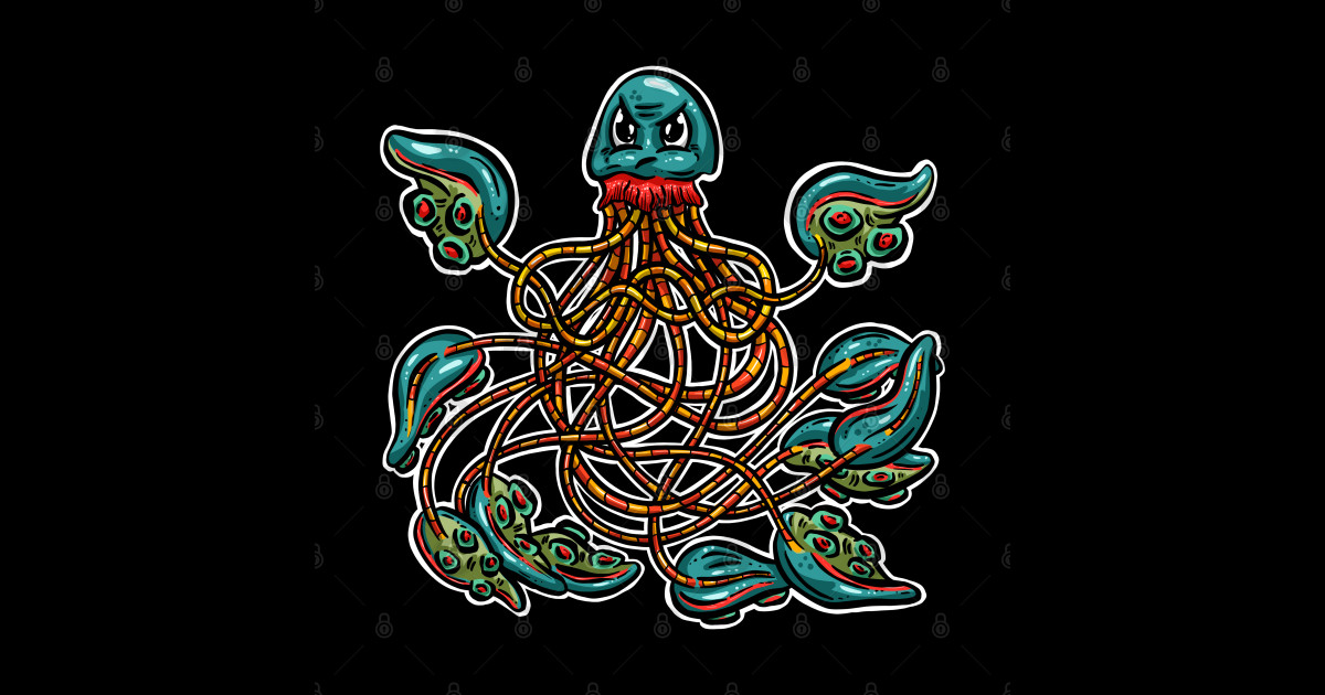 Cute Octopus Tentacle Logo Illustration Cartoon Character Grumpy ...