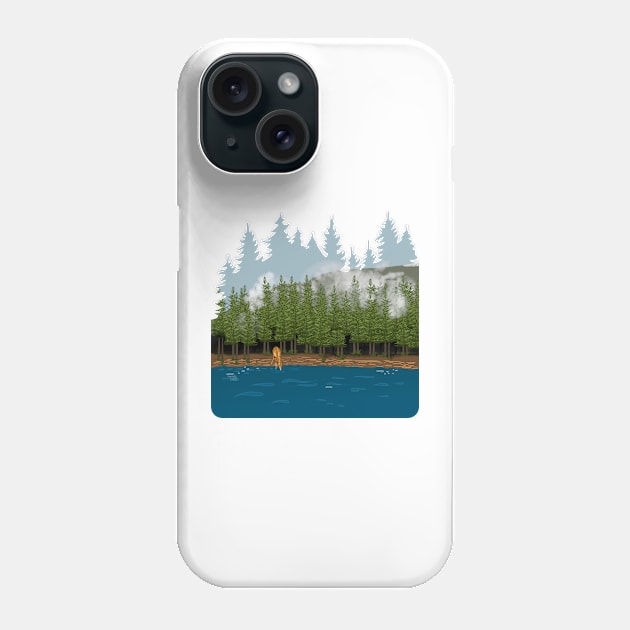 Drinking deer in Scandinavian nature Phone Case by Aurealis