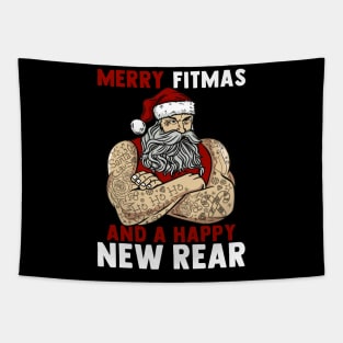 Merry Fitmas And A Happy New Rear I Christmas Fitness Santa graphic Tapestry