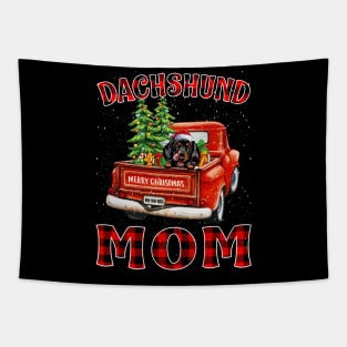 Christmas Dachshund Mom Santa Hat Truck Tree Plaid Dog Mom Christmas Tapestry