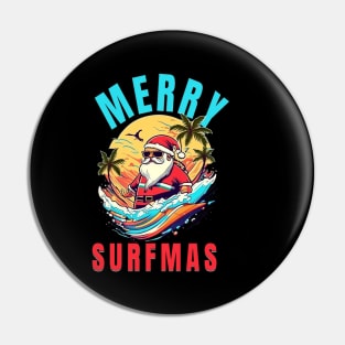 Merry Surfmas, Santa Waving, Christmas, Surf Gift, Santa Gift Pin