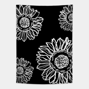 Black and White Sunflower Plant Artwork Tapestry