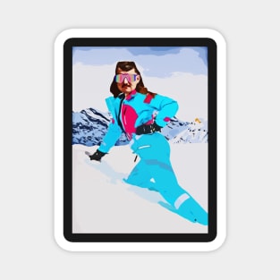 ski suit Mullet moustache retro vintage skiing 80's Magnet