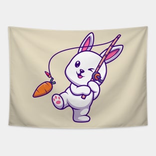 Cute Rabbit Fishing Carrot Cartoon Tapestry