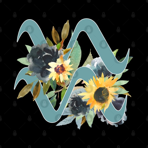 Aquarius Horoscope Zodiac Blue Sunflower Design by bumblefuzzies