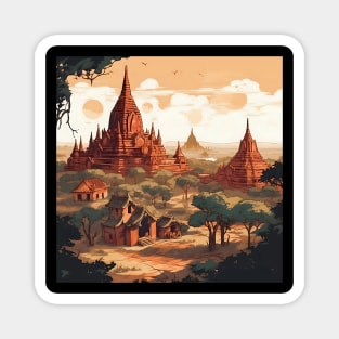 Illustration of Bagan, Myanmar on sunset Magnet