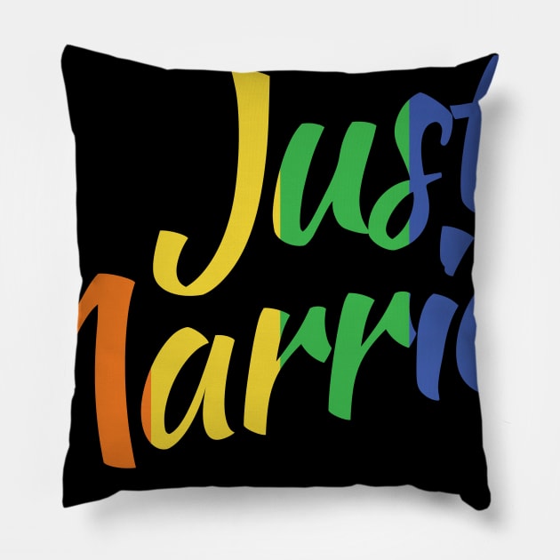 justmarried - Just Married Gay Wedding Rainbow LGBT Pillow by Riffize