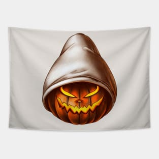 Hooded glowing halloween pumpkin Tapestry