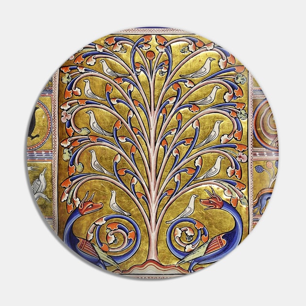 MEDIEVAL BESTIARY,TREE OF LIFE ,BIRDS,DRAGONS FANTASTIC ANIMALS IN GOLD RED BLUE COLORS Pin by BulganLumini