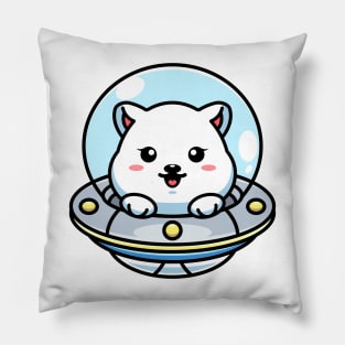 Cute polar bear flying with spaceship ufo cartoon Pillow