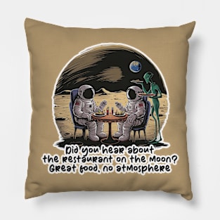 Astronauts dining on the moon Funny Design Pillow