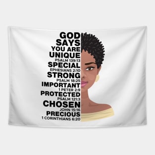 God Says you are Unique, Natural hair, Black girl, Black woman Tapestry