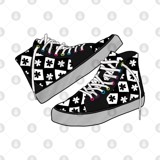 Floral Checkered High tops in Black & White by JuneNostalgia