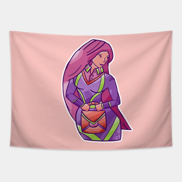 Secretary with Pink Hair Holding Suitcase Tapestry by JonGrin