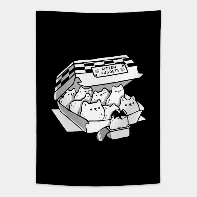 Kitten Nuggets Fast Food Cat Black and White by Tobe Fonseca Tapestry by Tobe_Fonseca