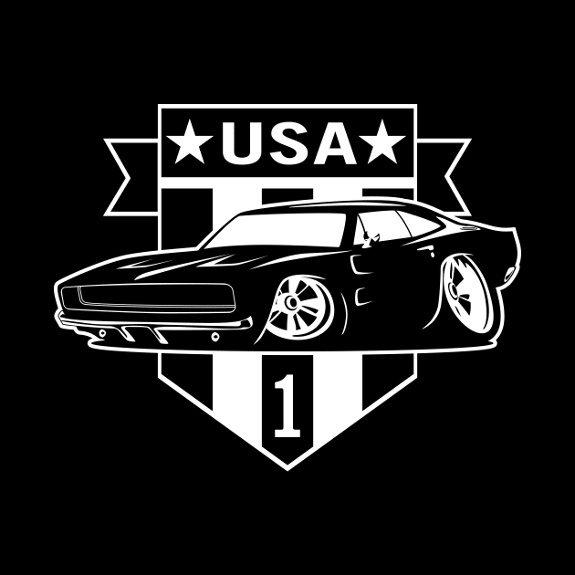 Classic Car with USA 1 Shield by hobrath