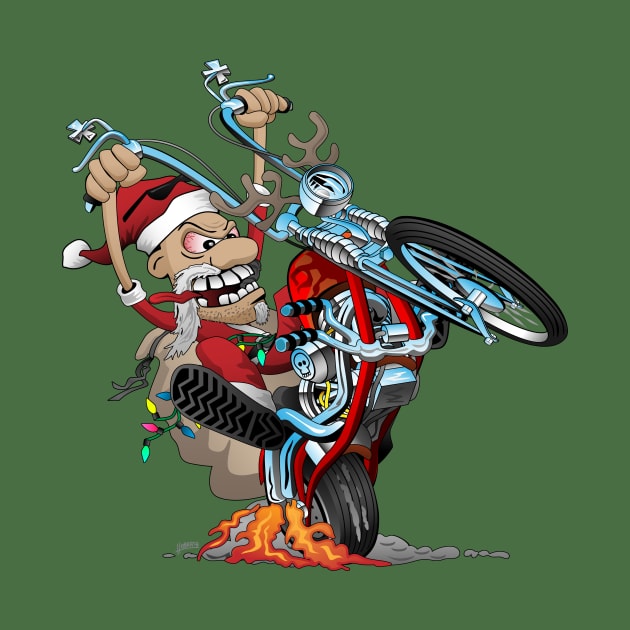 Biker Santa on a chopper cartoon illustration by hobrath