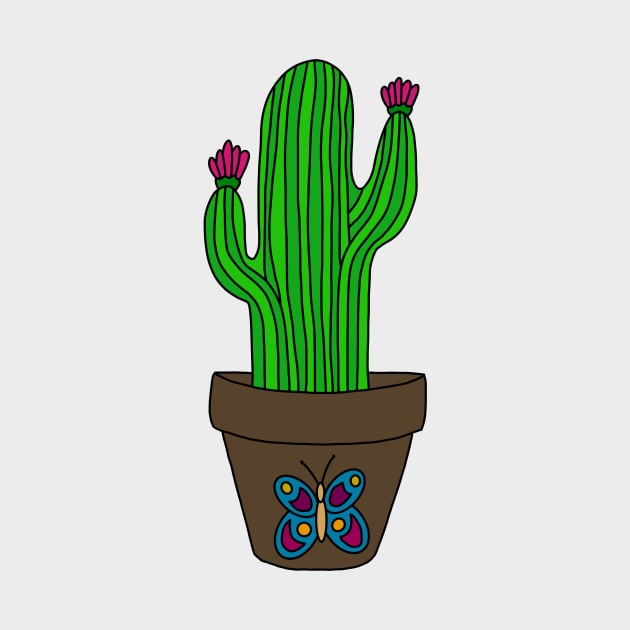 Cute Cactus Design #135: Desert Cactus With Blooms In Butterfly Pot by DreamCactus