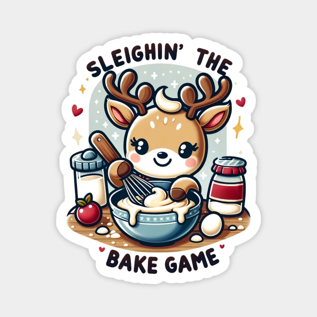 Sleighin' The Bake Game Christmas Reindeer Baking Magnet by TheCloakedOak