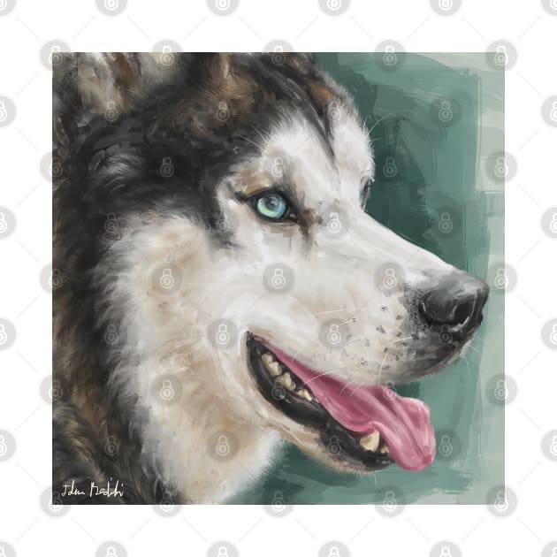 Gorgeous Siberian Husky Painting Contemporary Turquoise background by ibadishi