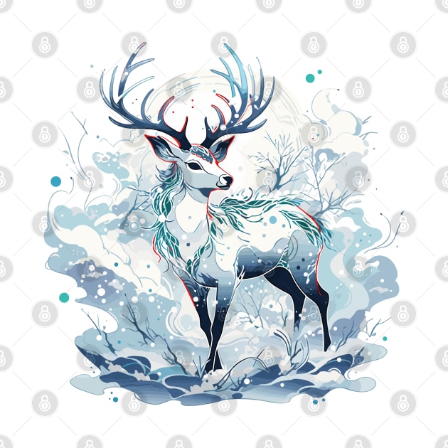 Mythical Deer in Winter Wonderland by etherElric