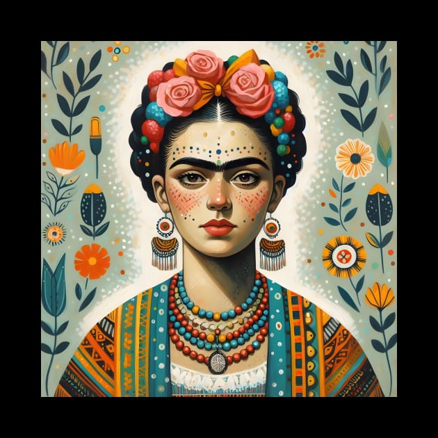 Latina woman frida kahlo looklike folk portrait by theholisticprints