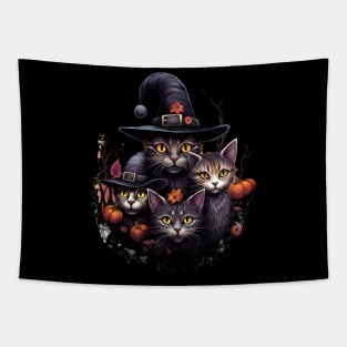 Halloween Cats in Hats with Pumpkins Tapestry