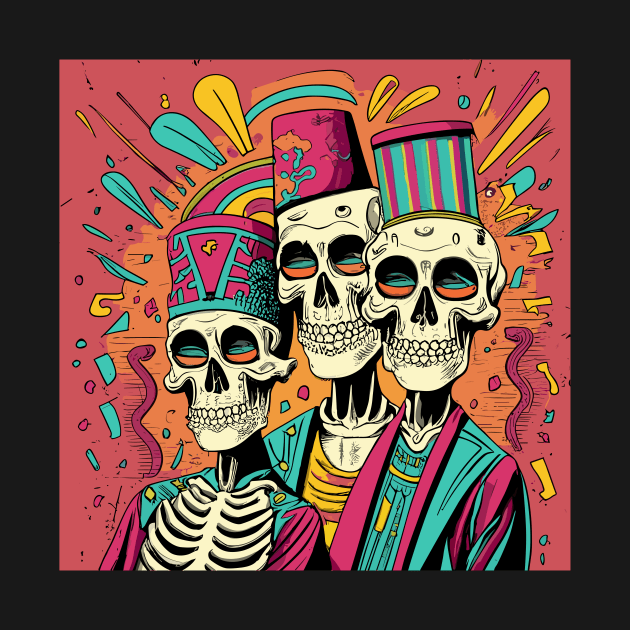 3 skeletons with fez by Kingrocker Clothing