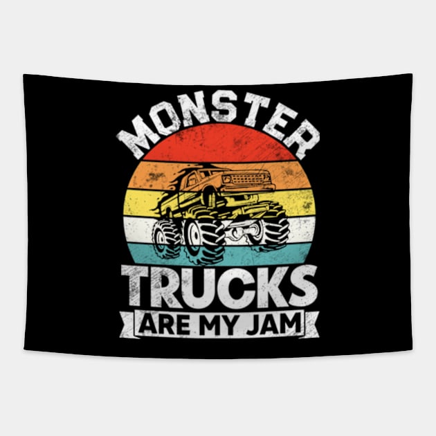 Monster Truck Are My Jam Vintage Truck Car Tapestry by RiseInspired