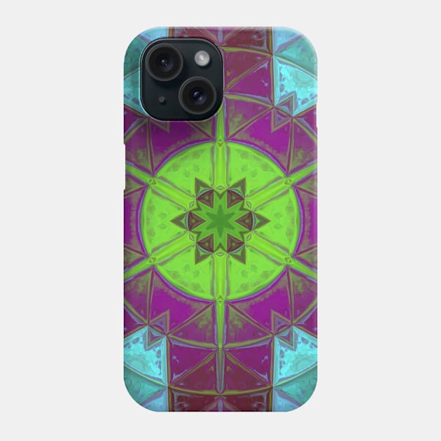 Mosaic Kaleidoscope Flower Green Purple and Blue Phone Case by WormholeOrbital