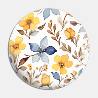 Yellow Blue Brown Floral Pattern on White Pin