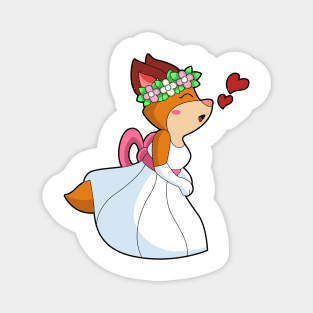 Fox as Bride with with Wedding dress Flower wreath Magnet