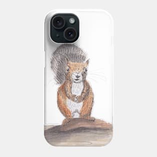 Hand drawn squirrel using pen and ink and watercolors Phone Case