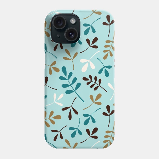 Assorted Leaf Silhouettes Teals Crm Brown Gld Phone Case by NataliePaskell