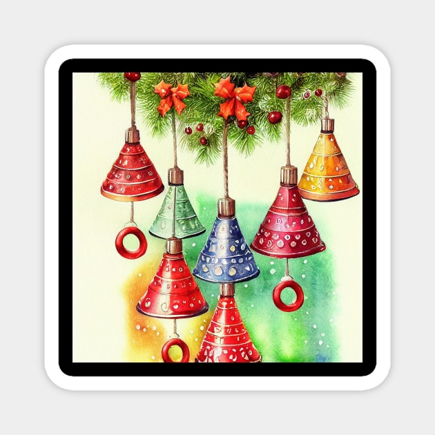 Christmas bells watercolor Magnet by Art8085