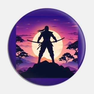 Ninja on the mountain silhouette Pin