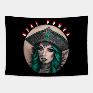 Girl power pirate with emerald eyes Tapestry