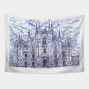 DUOMO,MILAN CATHEDRAL watercolor and ink painting Tapestry