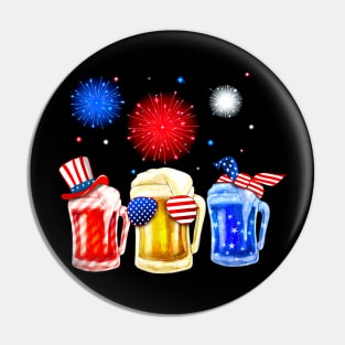 Beer Party Patriotic Red Blue Happy Independence Day Pin