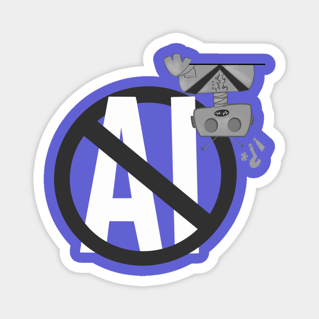 No AI Robot Grayscale Magnet by SWON Design