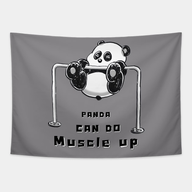 Panda can do muscle up. Tapestry by Yong Toon