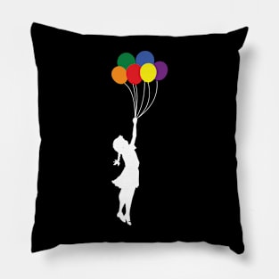 Balloon Girl - Rainbow Balloons Pillow