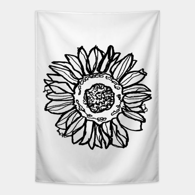 minimal sunflower, black and white plant artwork Tapestry by badlydrawnbabe